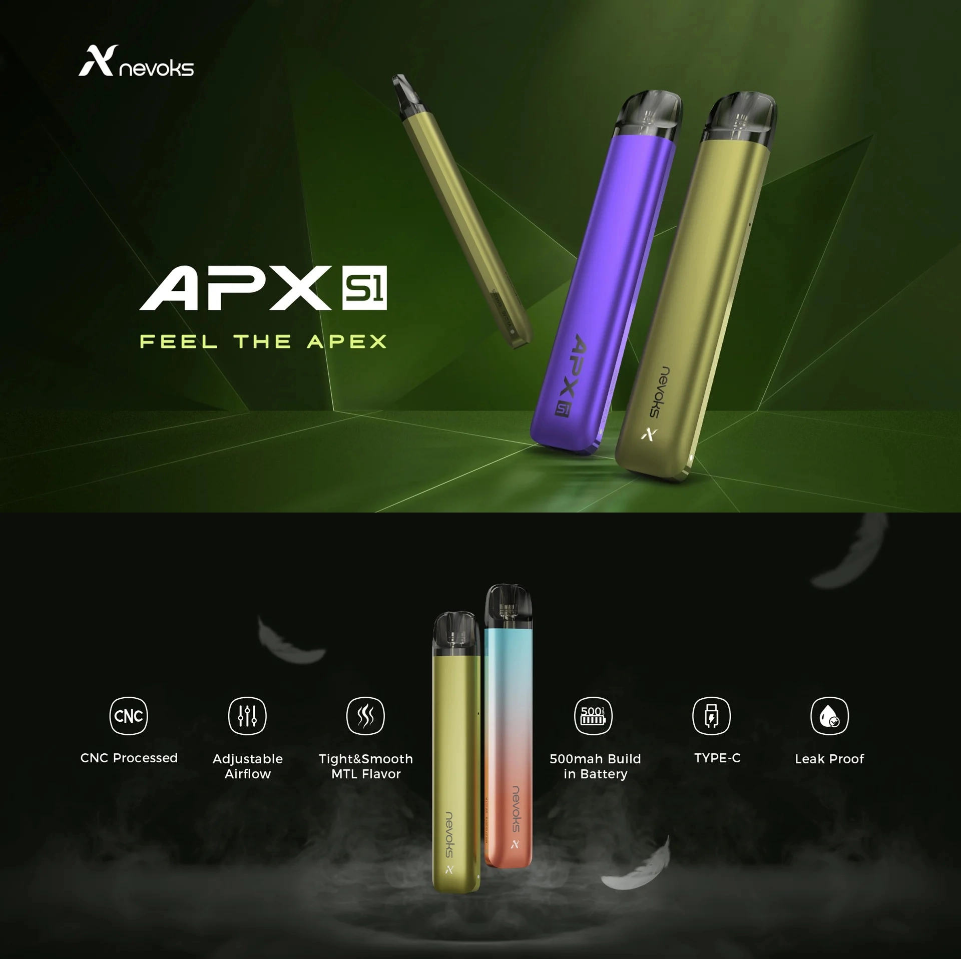 Nevoks APX S1 Pod Kit — 500mAh Battery 7-18W